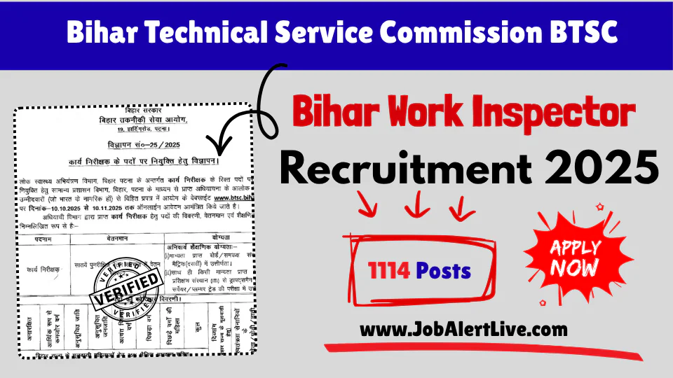Bihar BTSC Work Inspector Recruitment 2025