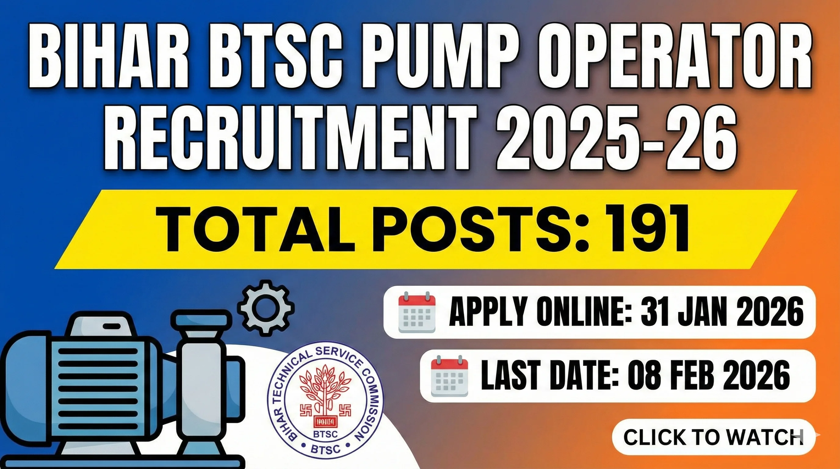 Bihar BTSC Pump Operator Recruitment 2025-26